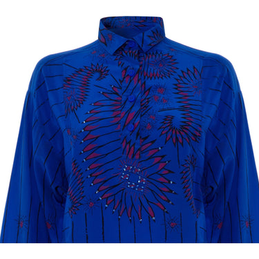 ARCHIVE - 1980’s Zandra Rhodes Oversized Blue Silk Print & Embellished Shirt