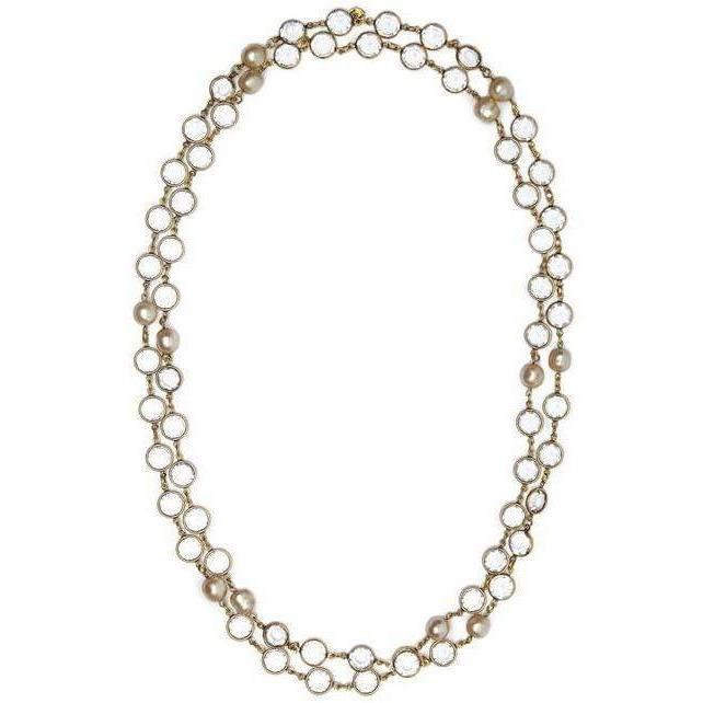 ARCHIVE - 1981 Chanel Long Sautoir Vintage Crystal and Faux Baroque Pearl Necklace