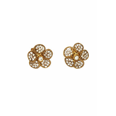 ARCHIVE - 1983 Chanel Haute Couture Rhinestone Earrings and Pearl Bracelet Set