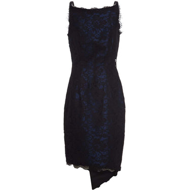 ARCHIVE - 1990s David Fielden Couture Black Lace Dress with Blue Underlay