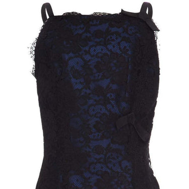ARCHIVE - 1990s David Fielden Couture Black Lace Dress with Blue Underlay