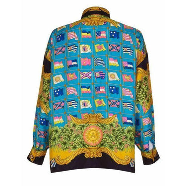 ARCHIVE - 1990s Gianni Versace Couture Silk Baroque Shirt With Flag Print