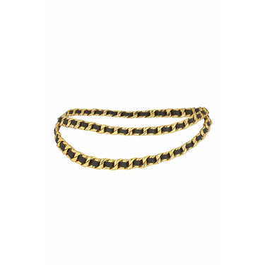 Chanel 1980s Classic Heavy Gold Tone and Black Leather Chain Belt