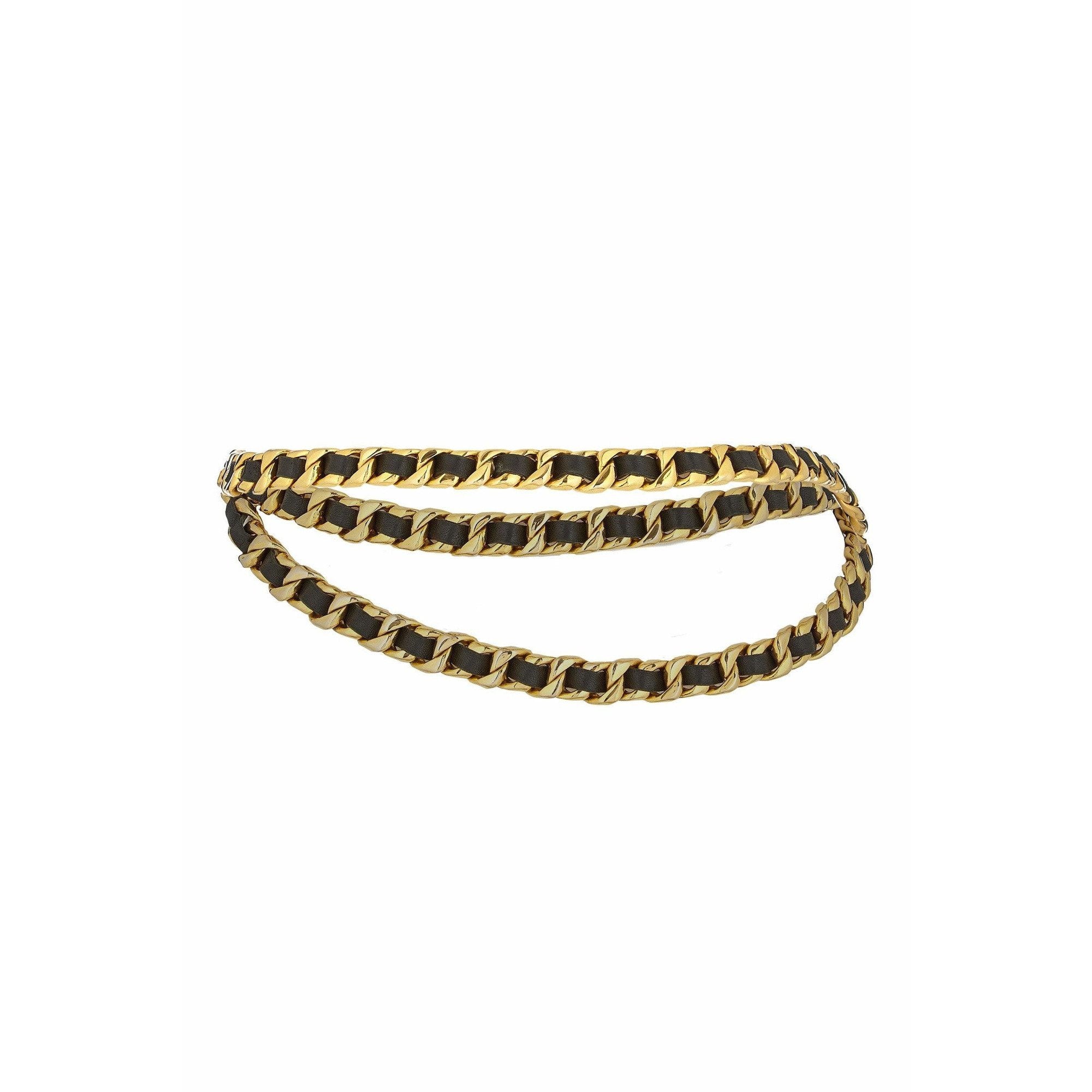 ARCHIVE - Chanel 1980s Classic Heavy Gold Tone and Black Leather Chain
