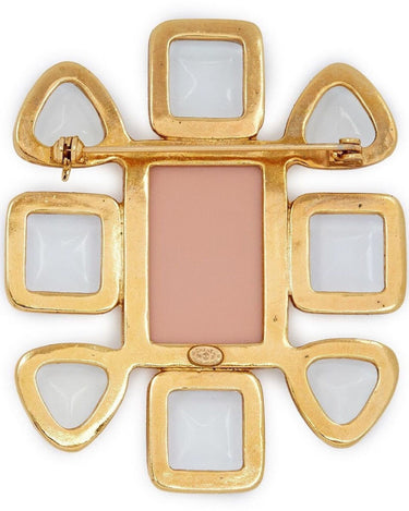 ARCHIVE - Chanel 1990s Gold Plated Gripoix Glass and Rose Enamel CC Brooch