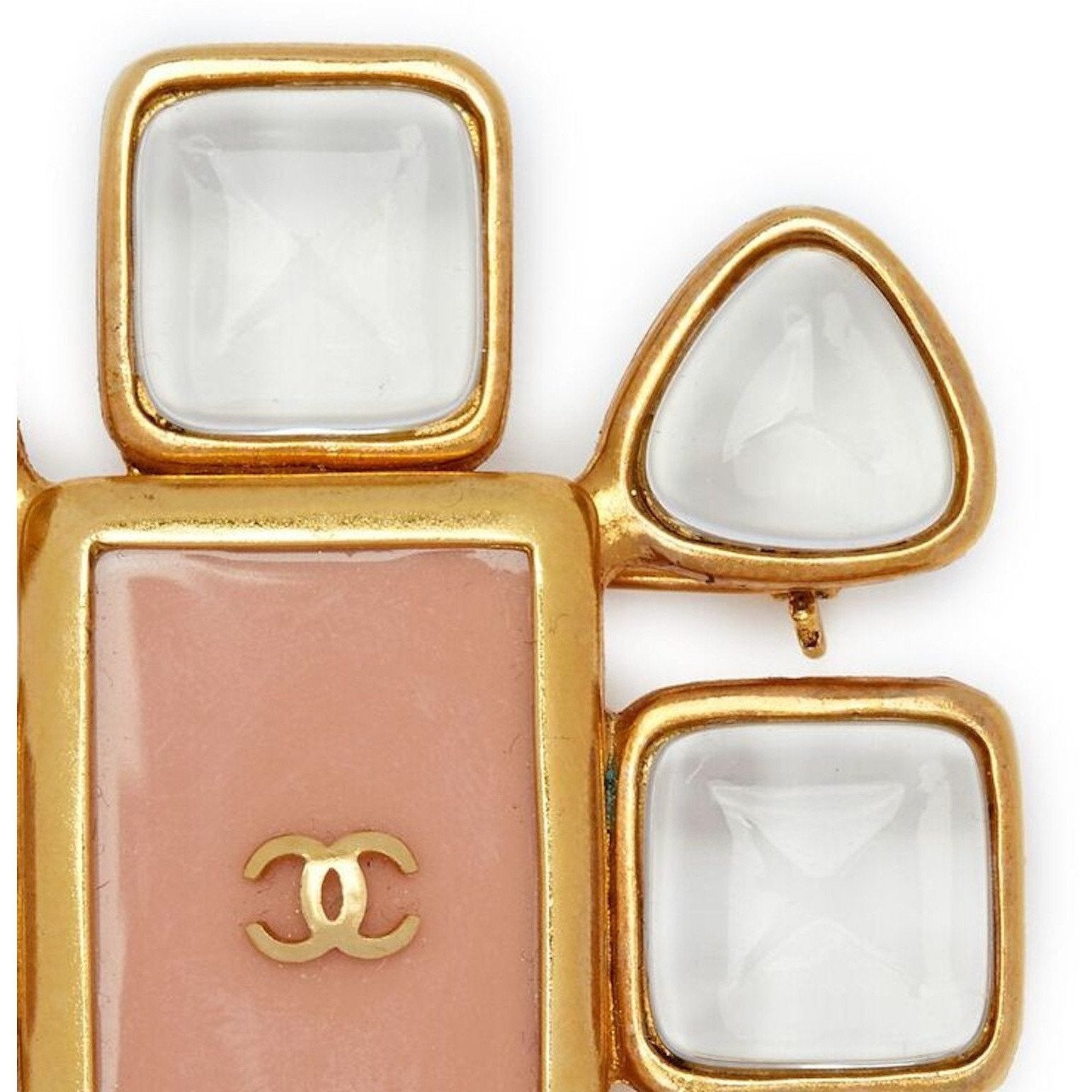 ARCHIVE - Chanel 1990s Gold Plated Gripoix Glass and Rose Enamel CC Brooch