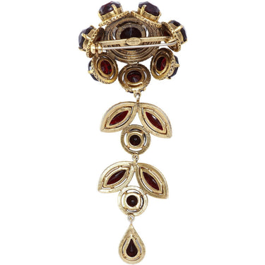 ARCHIVE - Christian Dior 1960s Large Flower Drop Brooch With Garnet Prong Set Rhinestones
