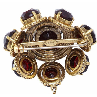 ARCHIVE - Christian Dior 1960s Large Flower Drop Brooch With Garnet Prong Set Rhinestones