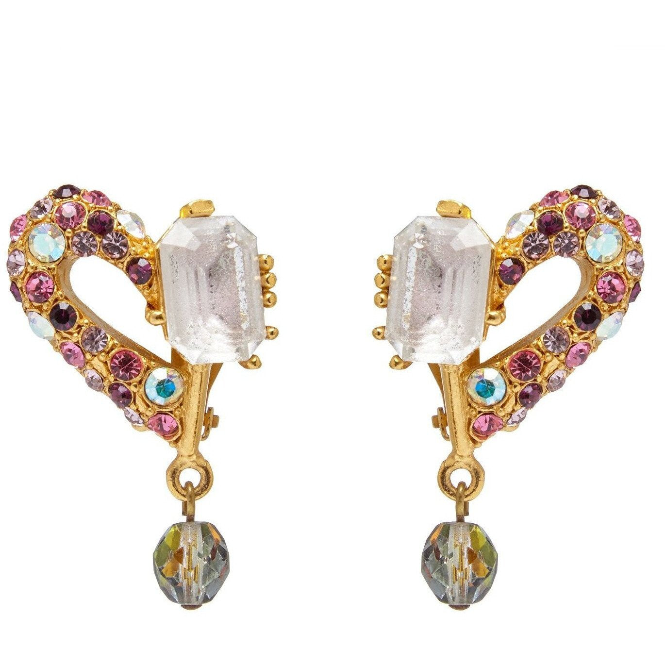 ARCHIVE - Christian Lacroix 1990s Gold Fantasy Drop Earrings with Semi Precious Stones