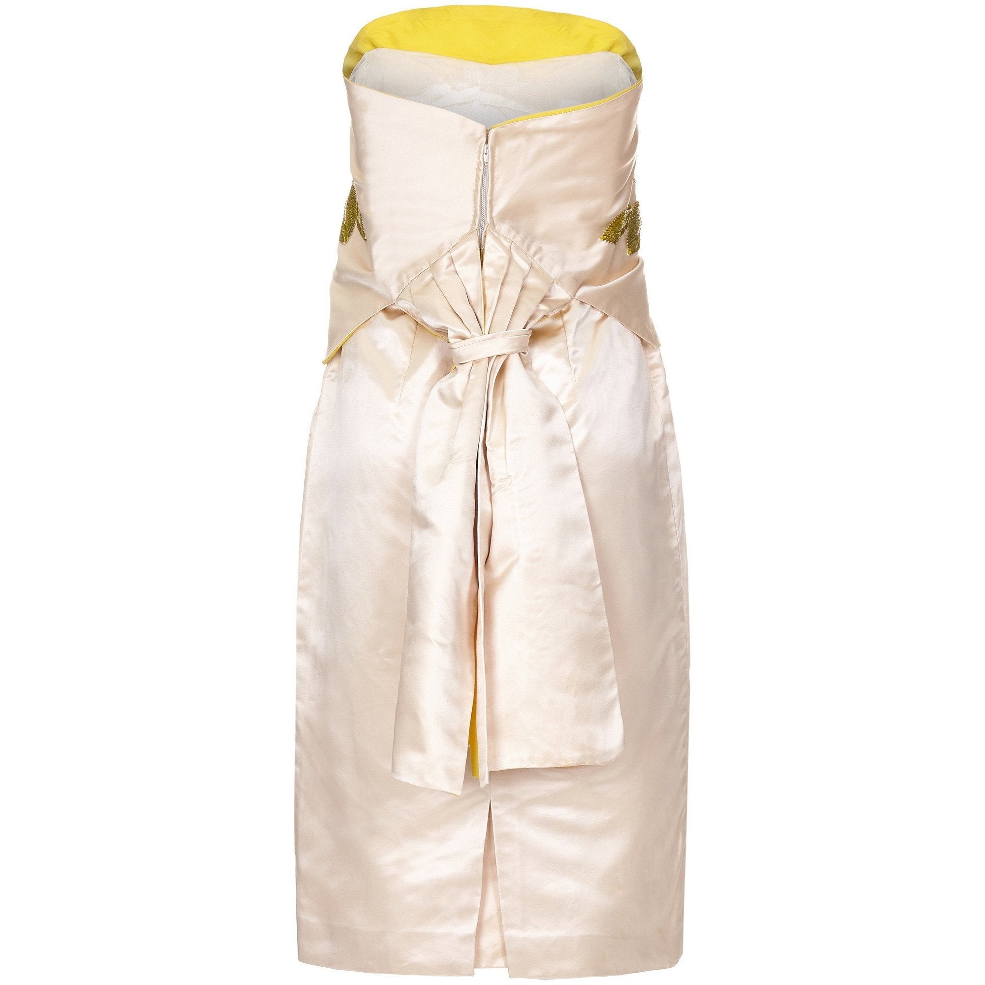 ARCHIVE - Cream Silk & Green Beaded 1960s Strapless Couture Cocktail Dress