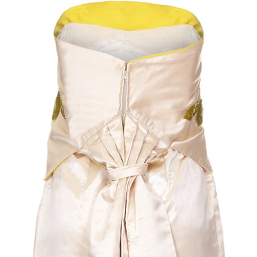 ARCHIVE - Cream Silk & Green Beaded 1960s Strapless Couture Cocktail Dress