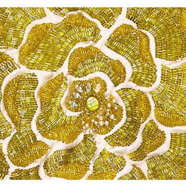ARCHIVE - Cream Silk & Green Beaded 1960s Strapless Couture Cocktail Dress