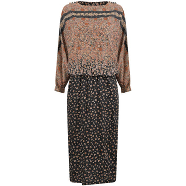 ARCHIVE - Early 1970s Teal Traina Floral Print Maxi Dress With Batwing Sleeve Detail