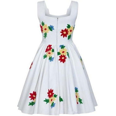 ARCHIVE - French 1950s White Cotton Summer Dress With Embroidered Chenille Flowers
