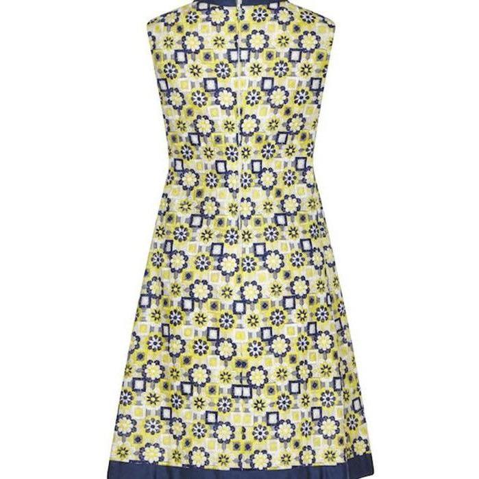 ARCHIVE - French Couture 1960s Blue and Yellow Embroidered A-Line Shift Dress