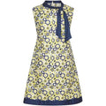 ARCHIVE - French Couture 1960s Blue and Yellow Embroidered A-Line Shift Dress