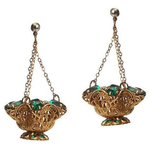 ARCHIVE - Green Czech Glass 1940s Chandelier Earrings