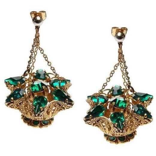 ARCHIVE - Green Czech Glass 1940s Chandelier Earrings