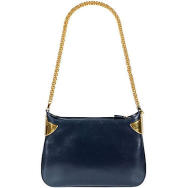 ARCHIVE - Gucci 1980s Navy Blue Leather Gold Chain Shoulder Bag