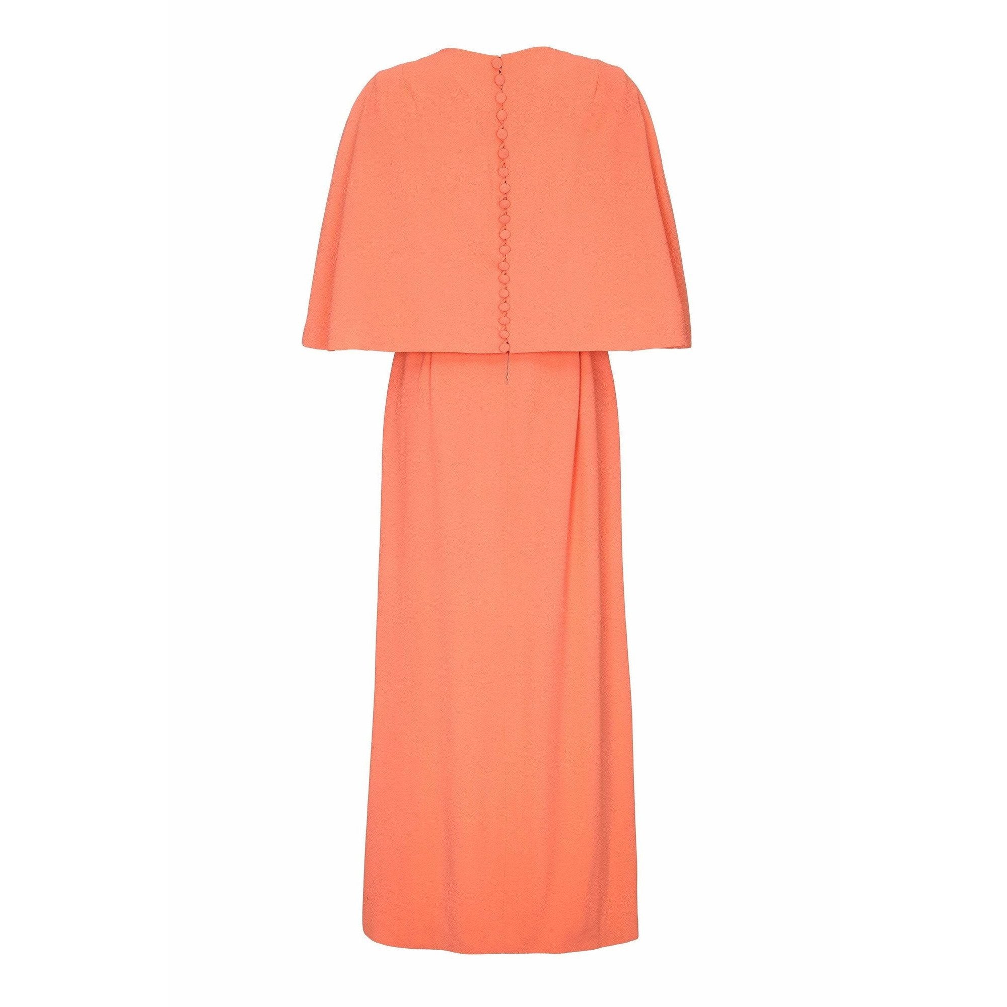 ARCHIVE - Harry B Popper 1960s Peach Maxi Dress with Cape and Jewelled Belt