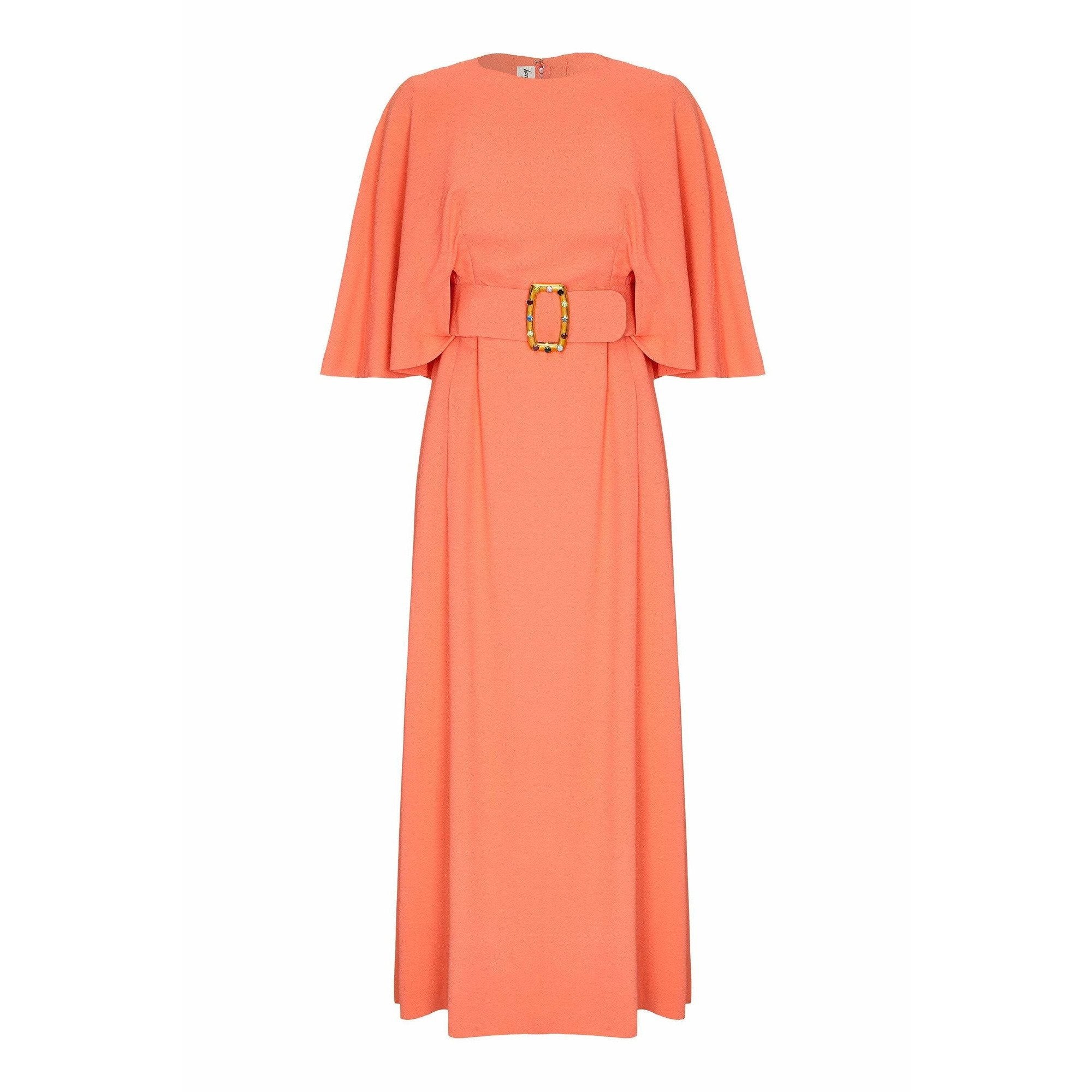 ARCHIVE - Harry B Popper 1960s Peach Maxi Dress with Cape and Jewelled Belt