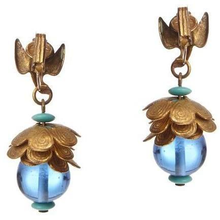 ARCHIVE - Late 1960s Miriam Haskell Glass Drop Earrings Designed by Larry Vrba