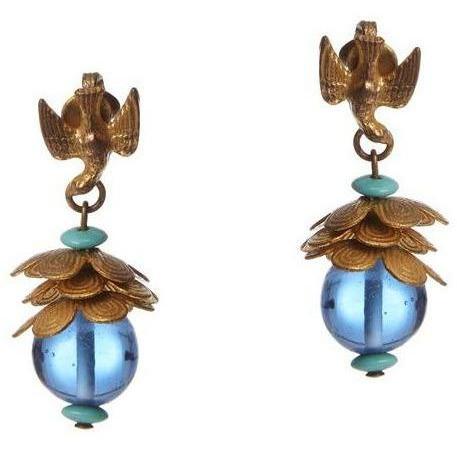 ARCHIVE - Late 1960s Miriam Haskell Glass Drop Earrings Designed by Larry Vrba