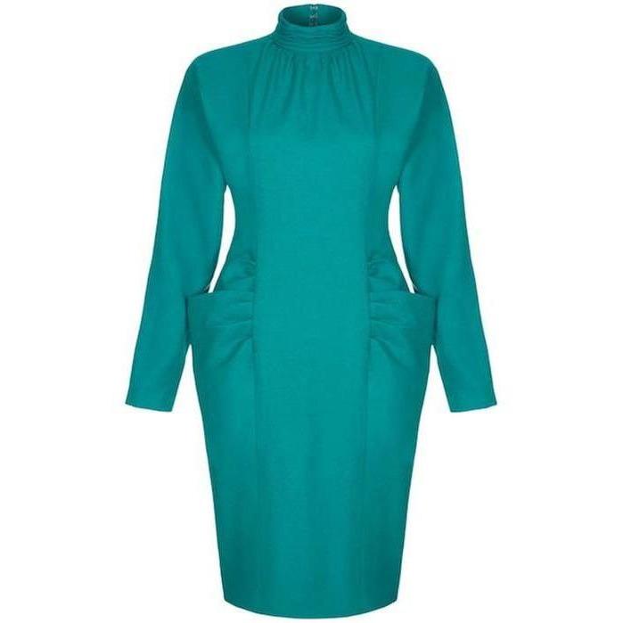 ARCHIVE - Nina Ricci 1980s Vintage Boutique Green Wool Long Sleeved Dress