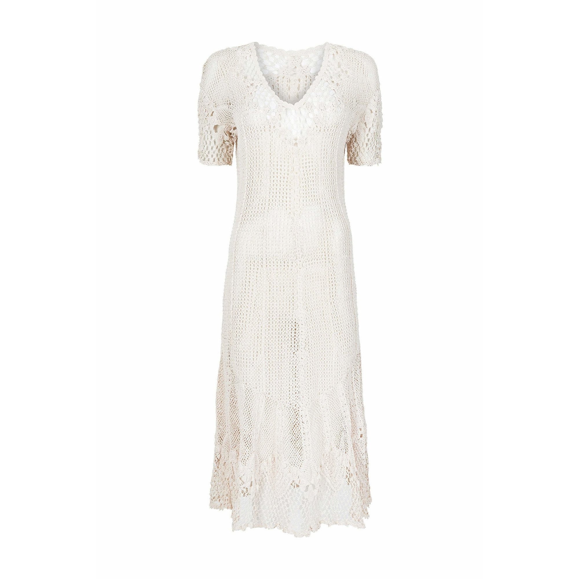 ARCHIVE - Original 1930s Ivory Irish Hand Crochet Lace Dress With Floral Design