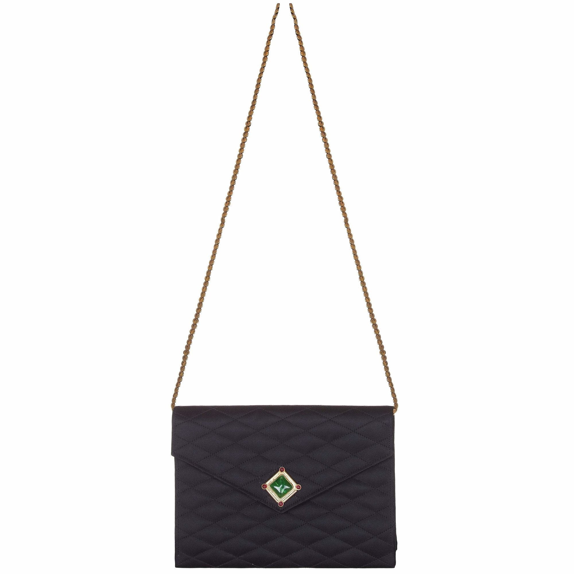 ARCHIVE - Rare 1980s Chanel Black Satin Green Gripoix Stone Bag