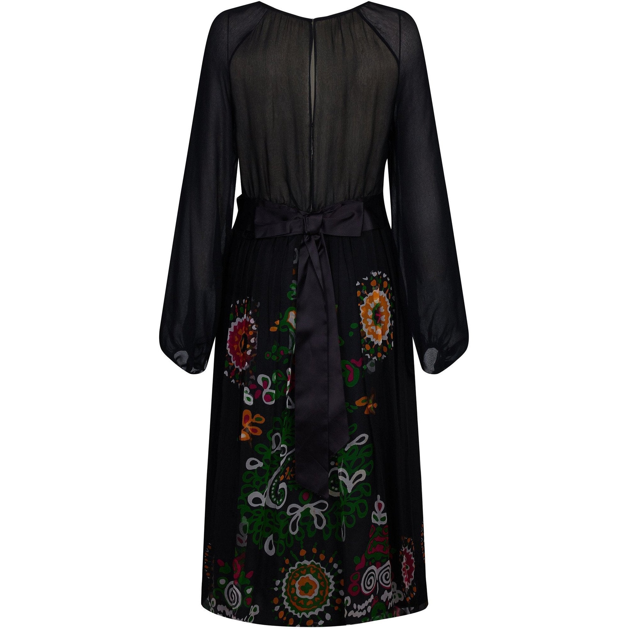 ARCHIVE - Robell 1970s Couture Black Silk Floral Chiffon Dress