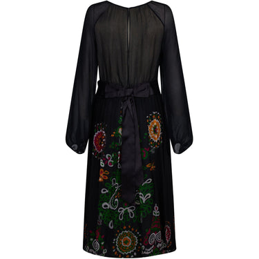 ARCHIVE - Robell 1970s Couture Black Silk Floral Chiffon Dress