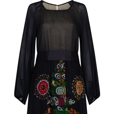 ARCHIVE - Robell 1970s Couture Black Silk Floral Chiffon Dress