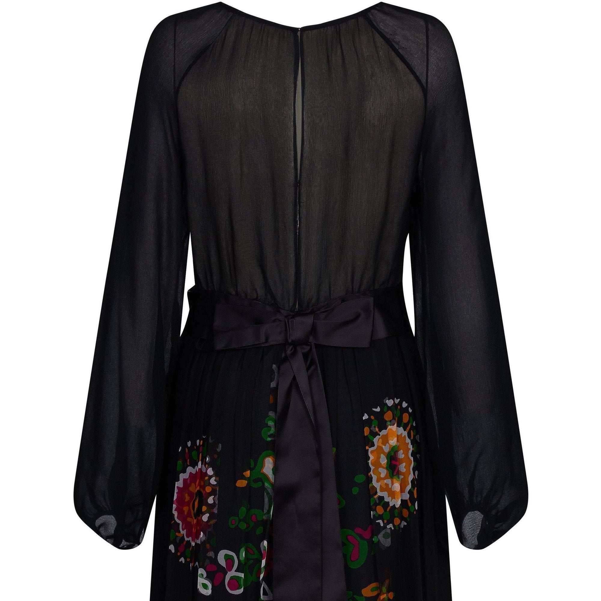 ARCHIVE - Robell 1970s Couture Black Silk Floral Chiffon Dress