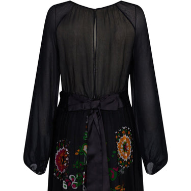 ARCHIVE - Robell 1970s Couture Black Silk Floral Chiffon Dress