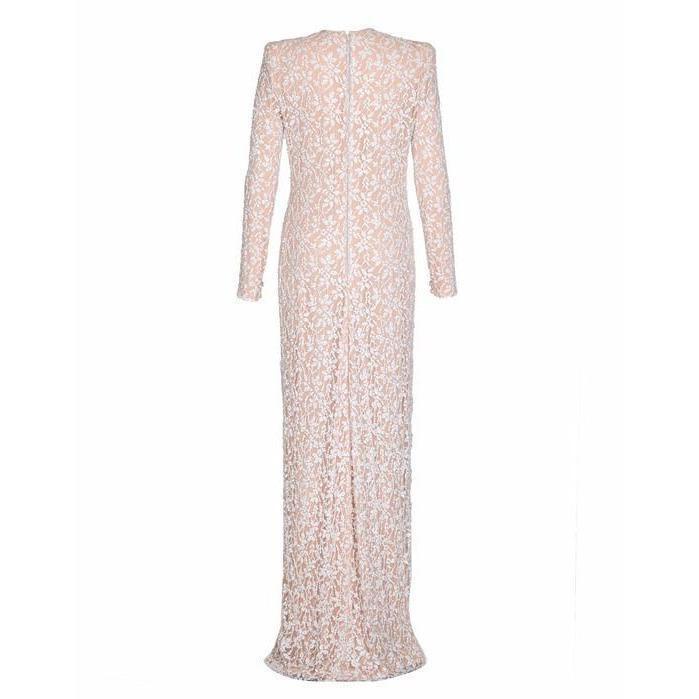 ARCHIVE - Runway Worn 1970s Andre Laug Couture Pink & White Sequinned Full Length Dress