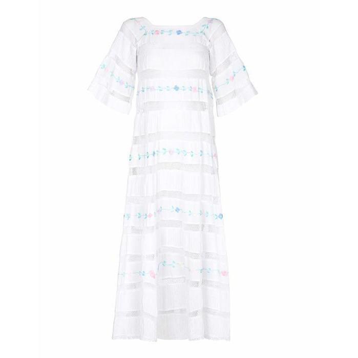 ARCHIVE - Tachi Castillo White Embroidered Cotton Mexican Wedding Dress