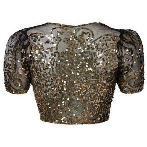 ARCHIVE - Vintage 1930s Black Tulle and Gold Sequinned Capelet Bolero