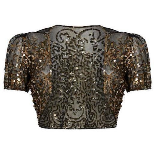 ARCHIVE - Vintage 1930s Black Tulle and Gold Sequinned Capelet Bolero