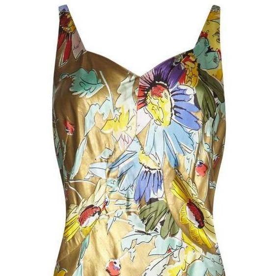 ARCHIVE - Vintage 1930s Liquid Gold Satin Floral Print Bias