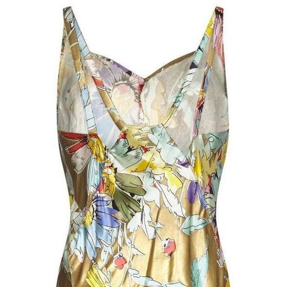 ARCHIVE - Vintage 1930s Liquid Gold Satin Floral Print Bias