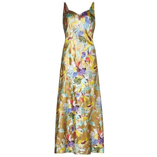 ARCHIVE - Vintage 1930s Liquid Gold Satin Floral Print Bias