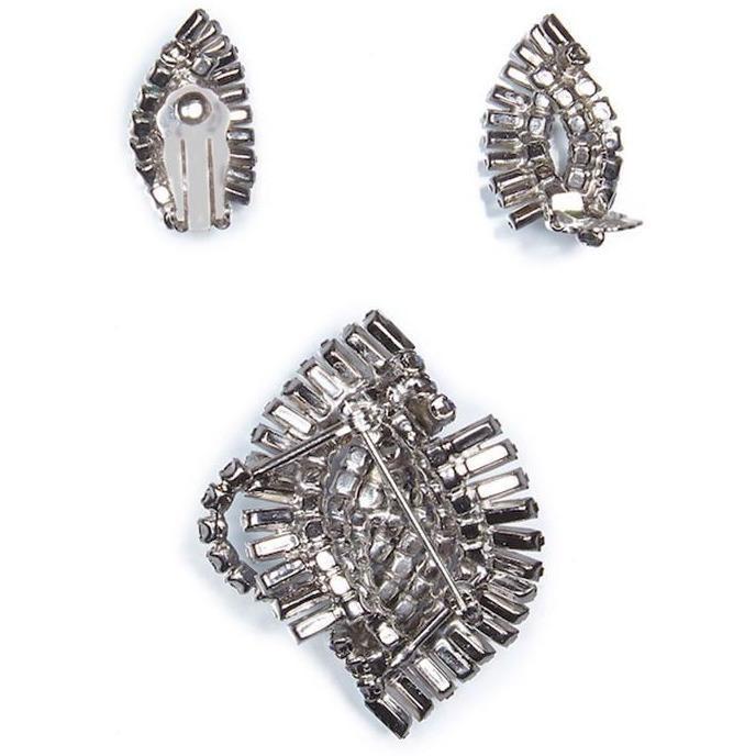 ARCHIVE - Vintage 1950s Diamante Earrings and Brooch Set in Aquamarine