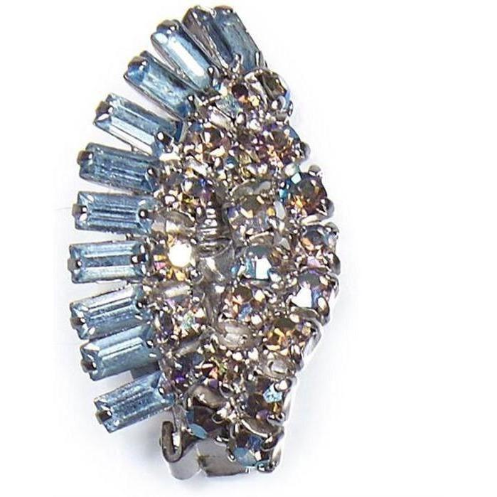 ARCHIVE - Vintage 1950s Diamante Earrings and Brooch Set in Aquamarine