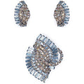 ARCHIVE - Vintage 1950s Diamante Earrings and Brooch Set in Aquamarine
