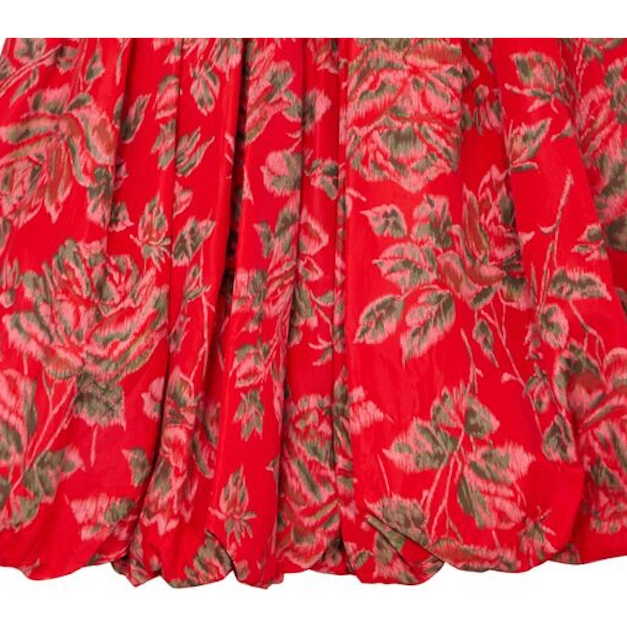 ARCHIVE - Vintage 1950s Red Floral Rose Print Sleeveless Tulip Dress