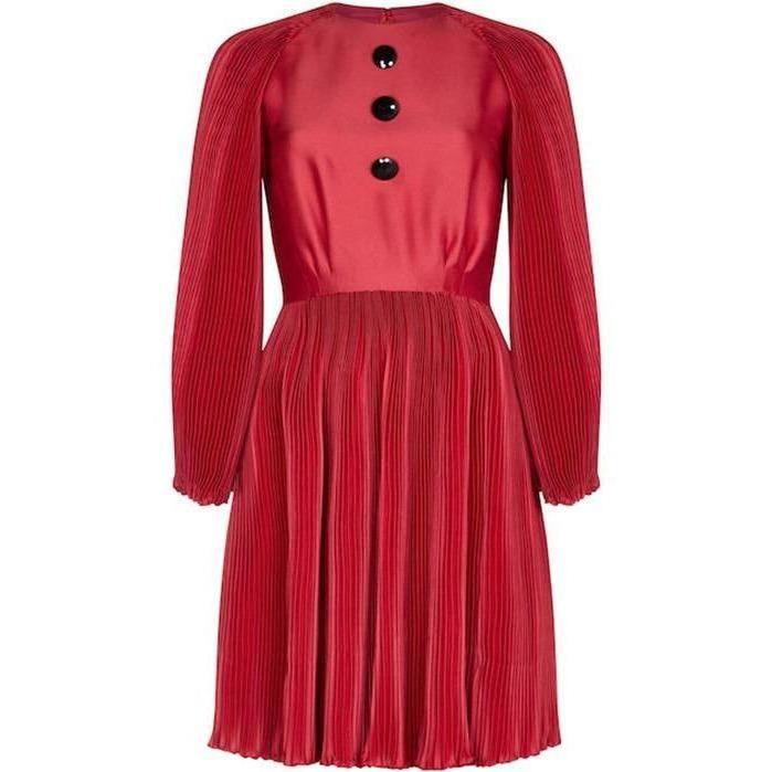ARCHIVE - Vintage 1960s Couture Red Silk Cotton Occasion Dress With Heavy Pleated Detail