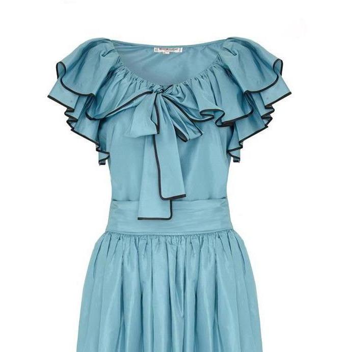 ARCHIVE - Yves Saint Laurent Blue Taffeta 1970s Skirt and Top Set