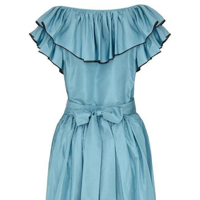 ARCHIVE - Yves Saint Laurent Blue Taffeta 1970s Skirt and Top Set