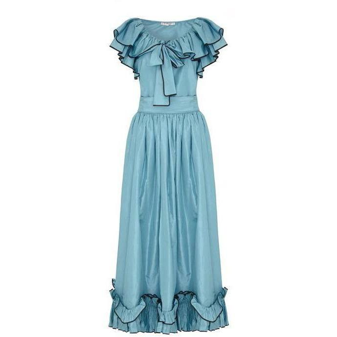 ARCHIVE - Yves Saint Laurent Blue Taffeta 1970s Skirt and Top Set